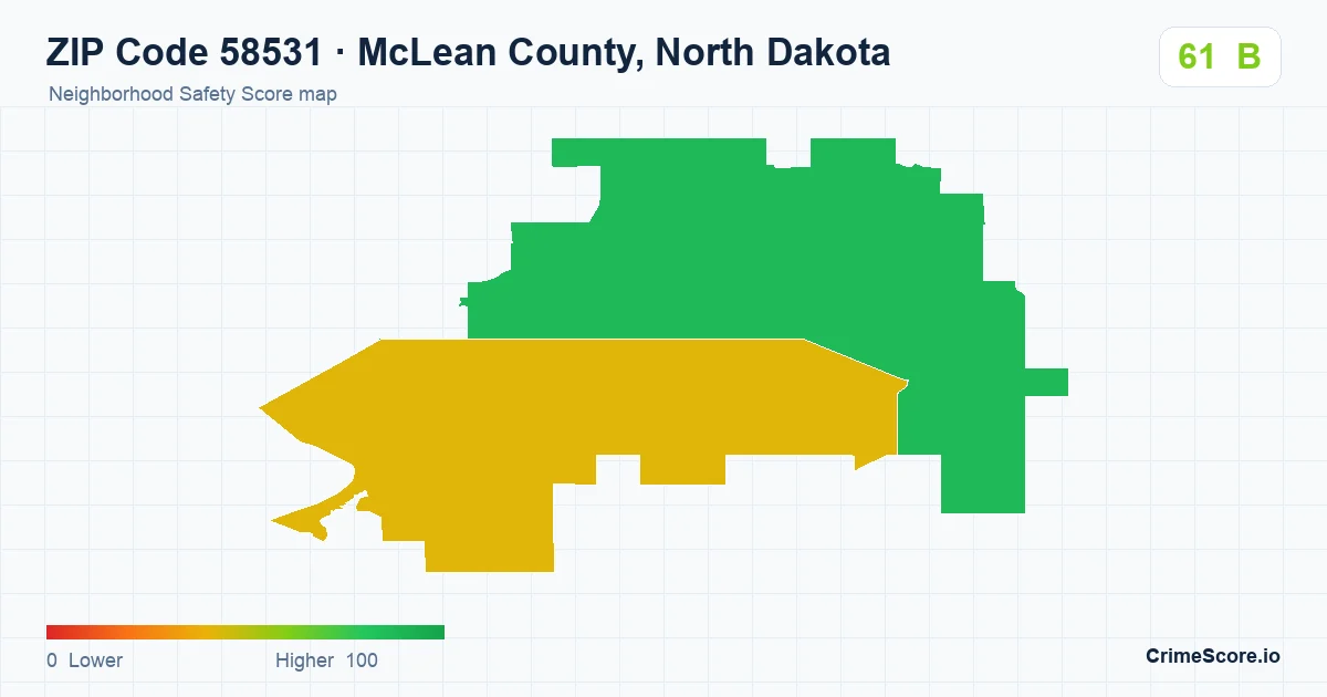 ZIP Code 58531 in McLean County, North Dakota neighborhood Safety Score map