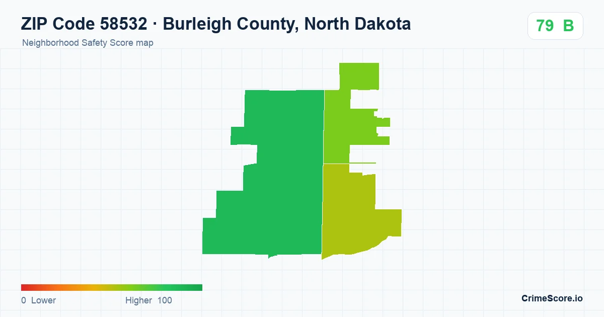ZIP Code 58532 in Burleigh County, North Dakota neighborhood Safety Score map