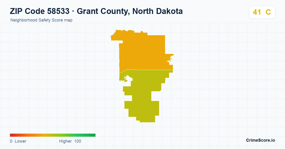 ZIP Code 58533 in Grant County, North Dakota neighborhood Safety Score map