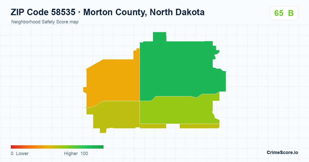 ZIP Code 58535 in Morton County, North Dakota neighborhood Safety Score map