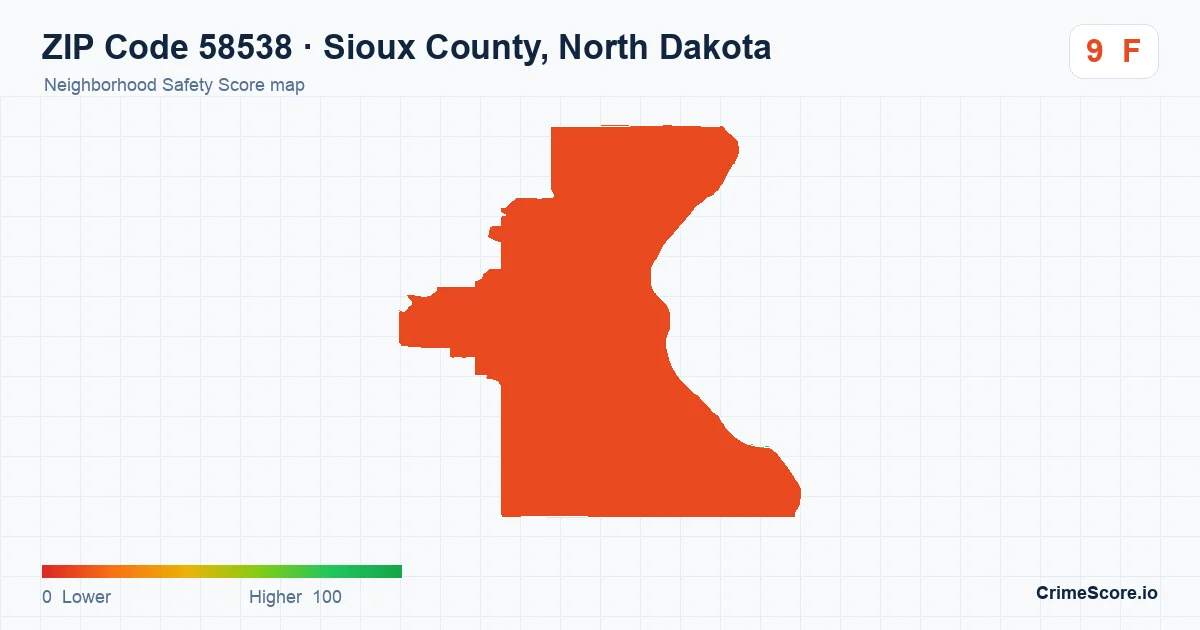 ZIP Code 58538 in Sioux County, North Dakota neighborhood Safety Score map