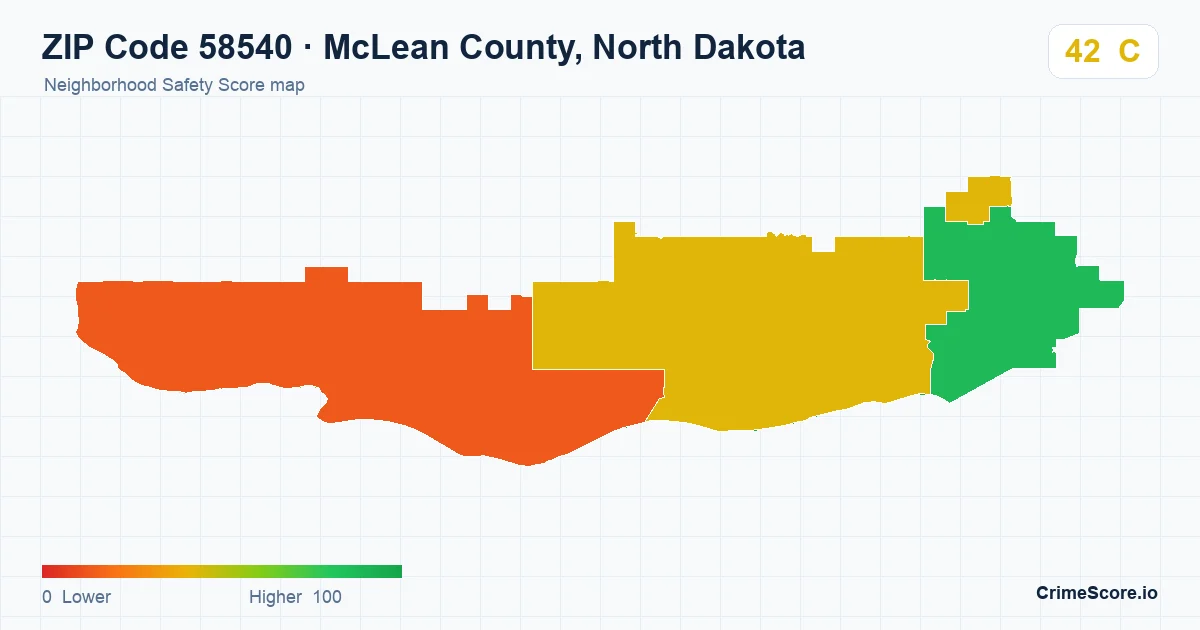 ZIP Code 58540 in McLean County, North Dakota neighborhood Safety Score map