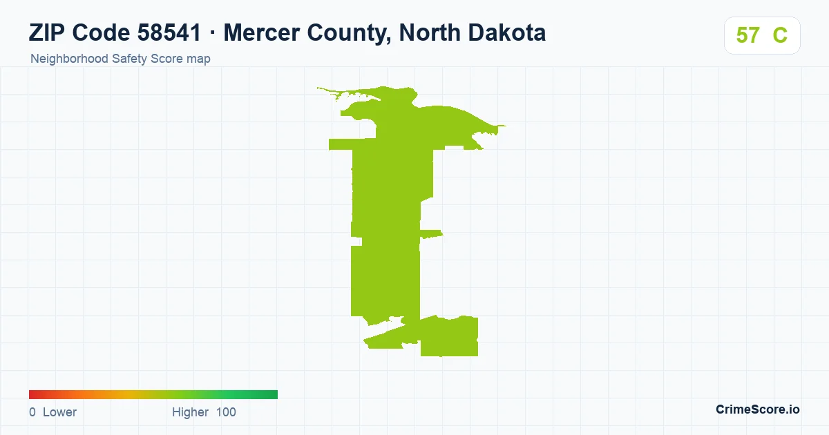 ZIP Code 58541 in Mercer County, North Dakota neighborhood Safety Score map