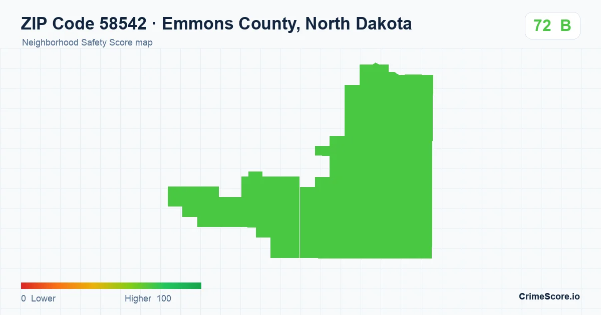 ZIP Code 58542 in Emmons County, North Dakota neighborhood Safety Score map