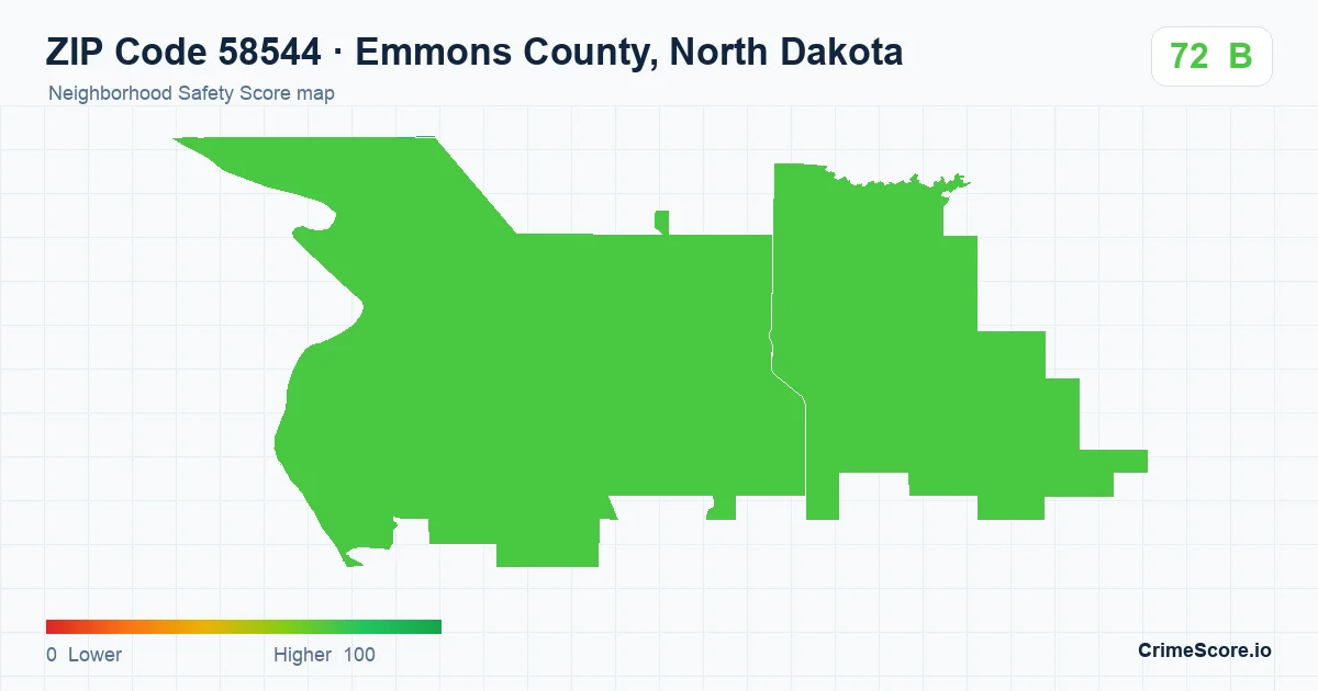 ZIP Code 58544 in Emmons County, North Dakota neighborhood Safety Score map