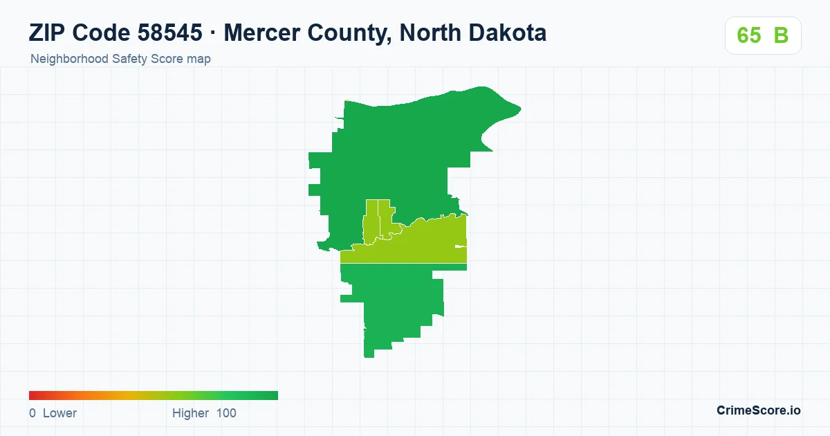 ZIP Code 58545 in Mercer County, North Dakota neighborhood Safety Score map