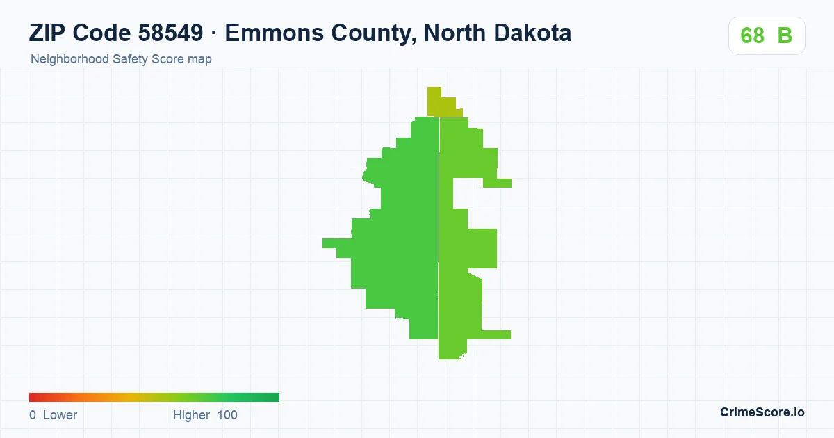 ZIP Code 58549 in Emmons County, North Dakota neighborhood Safety Score map