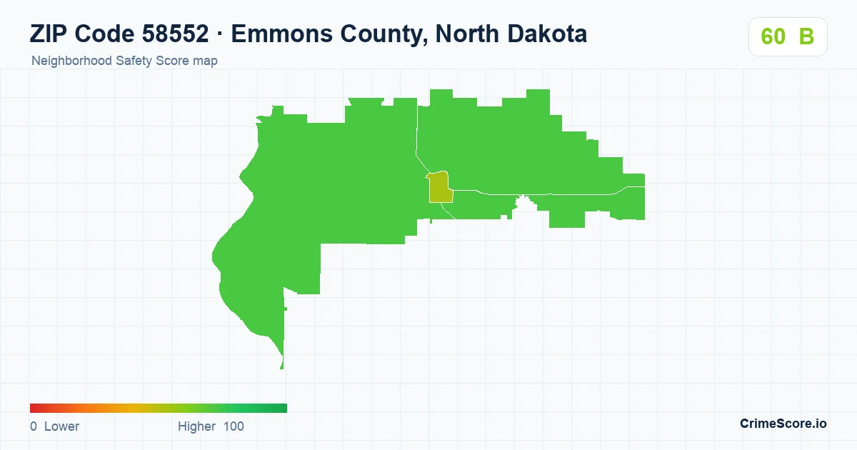 ZIP Code 58552 in Emmons County, North Dakota neighborhood Safety Score map