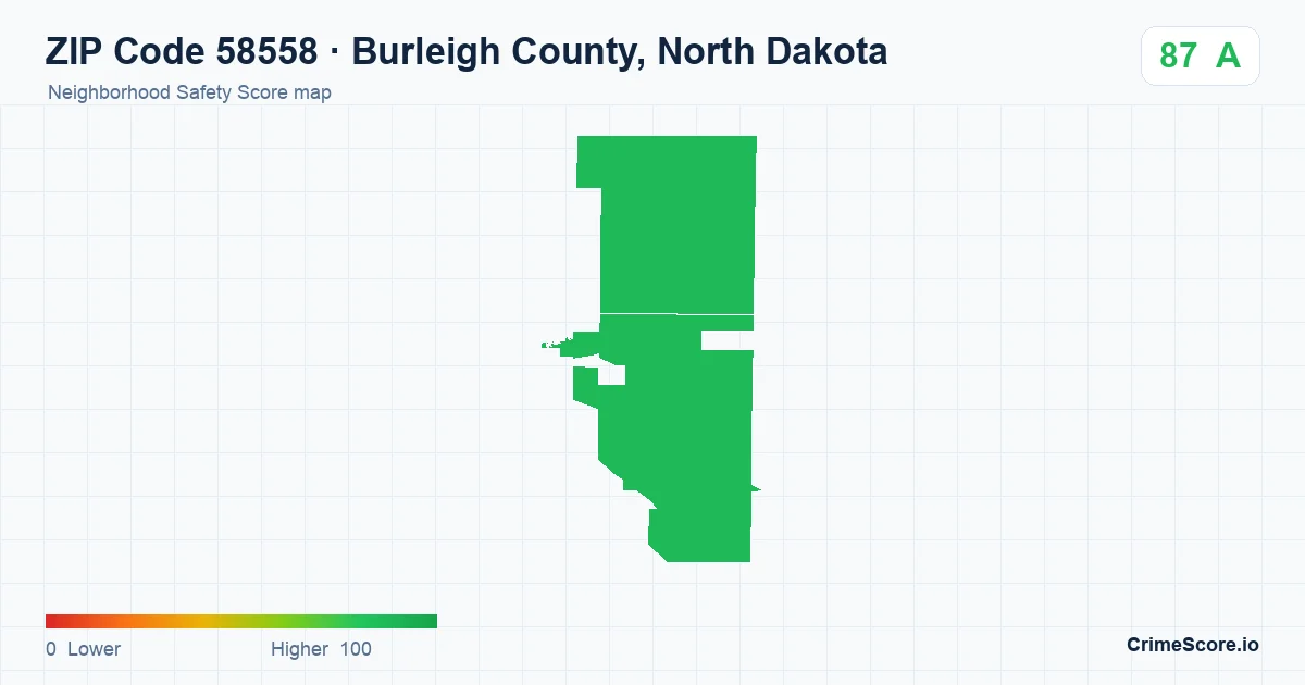 ZIP Code 58558 in Burleigh County, North Dakota neighborhood Safety Score map