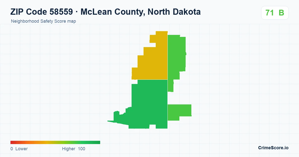 ZIP Code 58559 in McLean County, North Dakota neighborhood Safety Score map