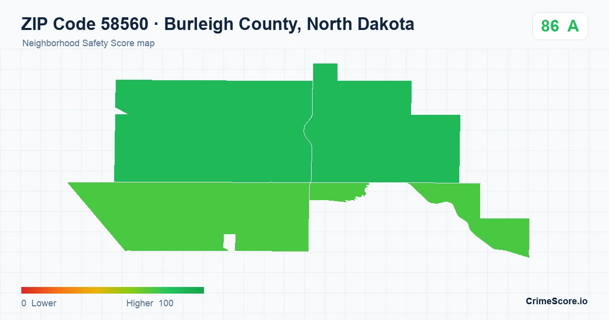 ZIP Code 58560 in Burleigh County, North Dakota neighborhood Safety Score map