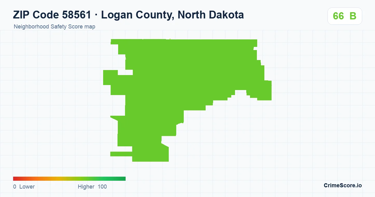 ZIP Code 58561 in Logan County, North Dakota neighborhood Safety Score map