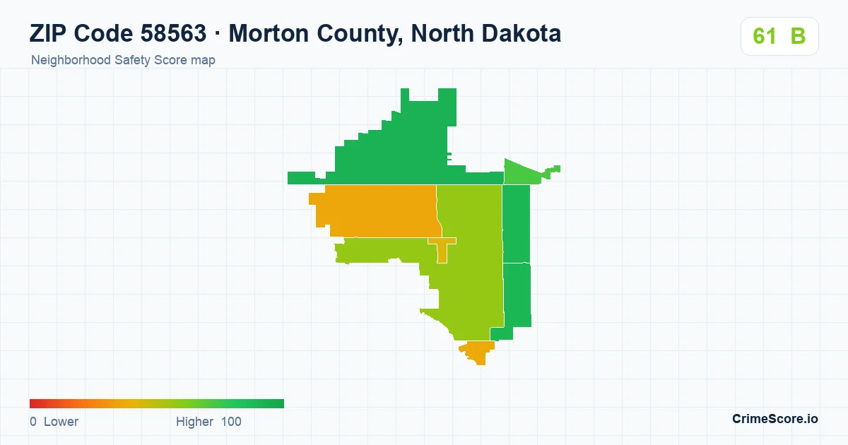 ZIP Code 58563 in Morton County, North Dakota neighborhood Safety Score map