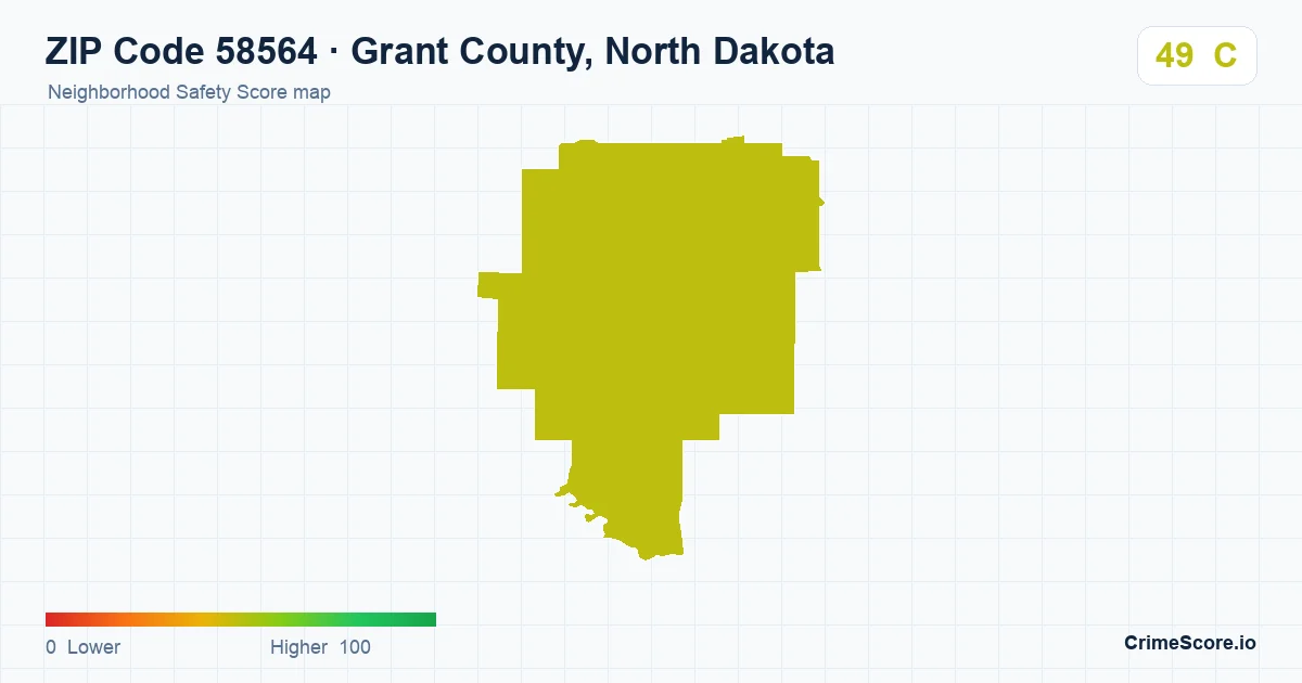 ZIP Code 58564 in Grant County, North Dakota neighborhood Safety Score map
