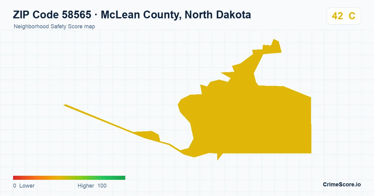 ZIP Code 58565 in McLean County, North Dakota neighborhood Safety Score map