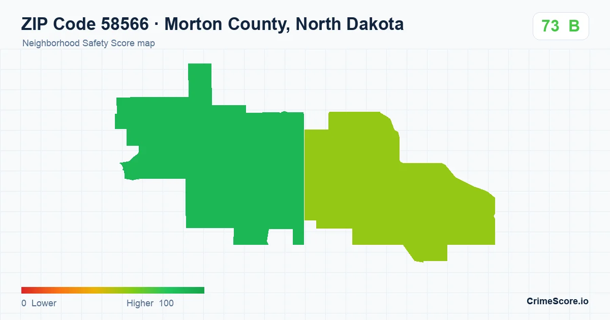 ZIP Code 58566 in Morton County, North Dakota neighborhood Safety Score map