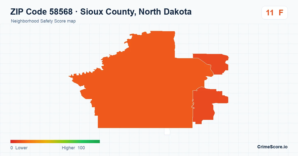 ZIP Code 58568 in Sioux County, North Dakota neighborhood Safety Score map