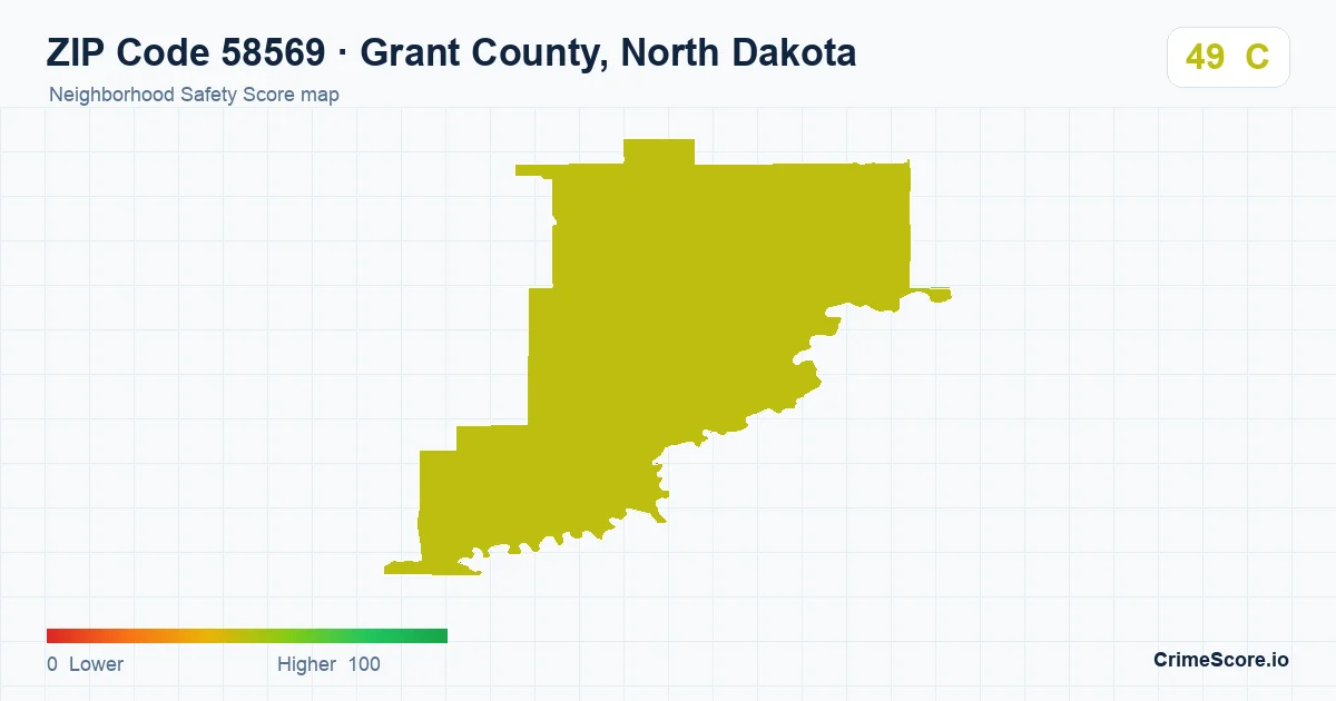 ZIP Code 58569 in Grant County, North Dakota neighborhood Safety Score map