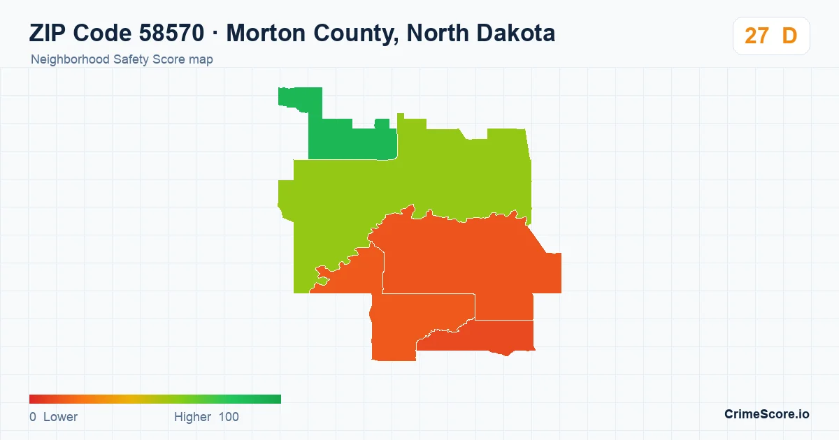 ZIP Code 58570 in Morton County, North Dakota neighborhood Safety Score map