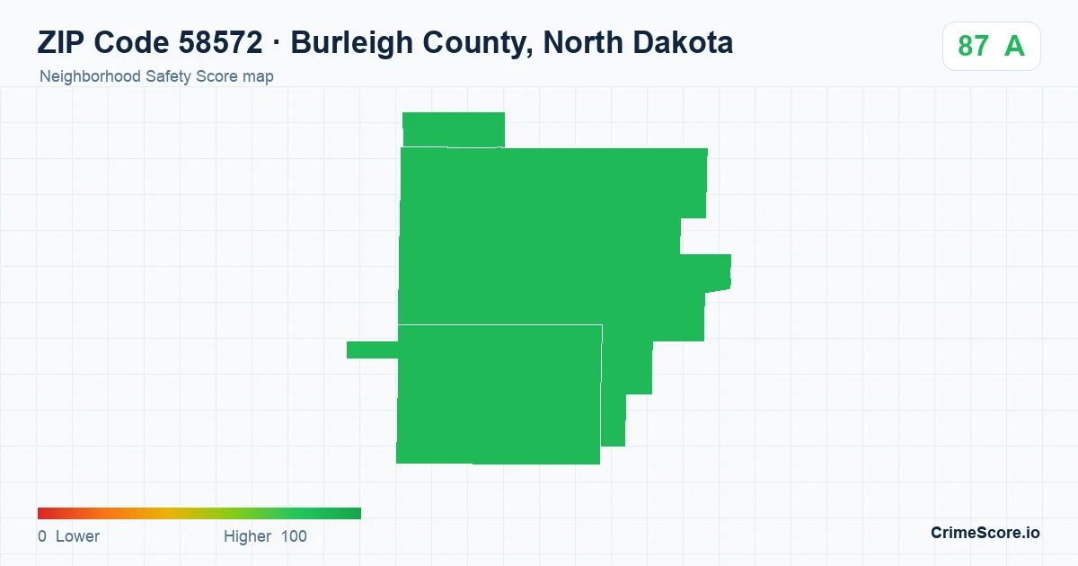 ZIP Code 58572 in Burleigh County, North Dakota neighborhood Safety Score map