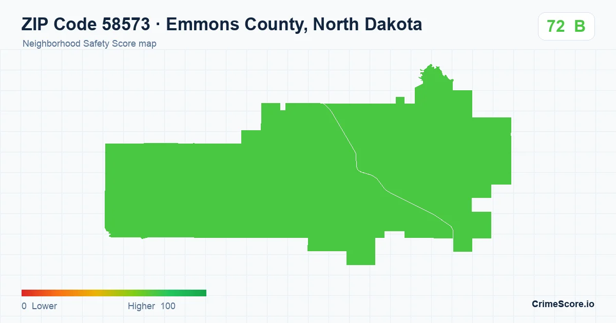 ZIP Code 58573 in Emmons County, North Dakota neighborhood Safety Score map