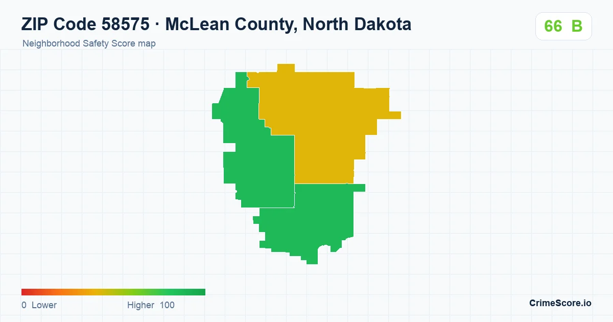ZIP Code 58575 in McLean County, North Dakota neighborhood Safety Score map