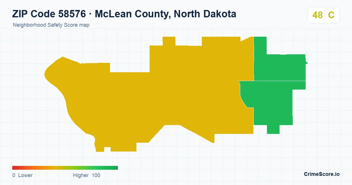 ZIP Code 58576 in McLean County, North Dakota neighborhood Safety Score map