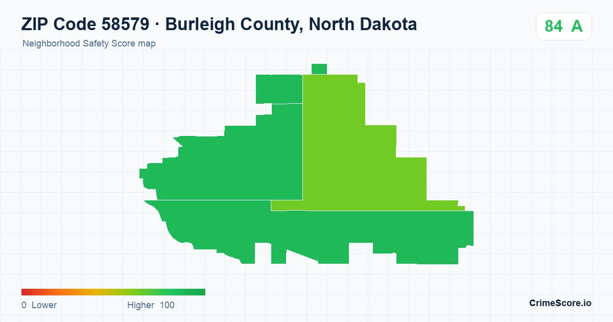 ZIP Code 58579 in Burleigh County, North Dakota neighborhood Safety Score map
