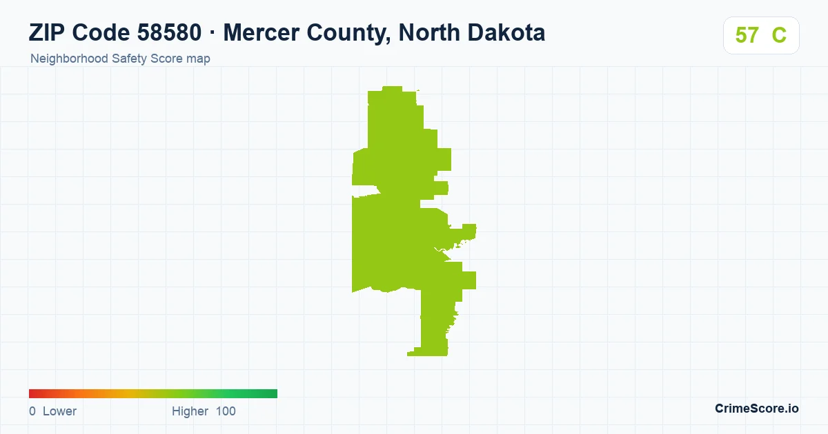 ZIP Code 58580 in Mercer County, North Dakota neighborhood Safety Score map