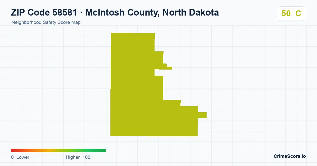 ZIP Code 58581 in McIntosh County, North Dakota neighborhood Safety Score map