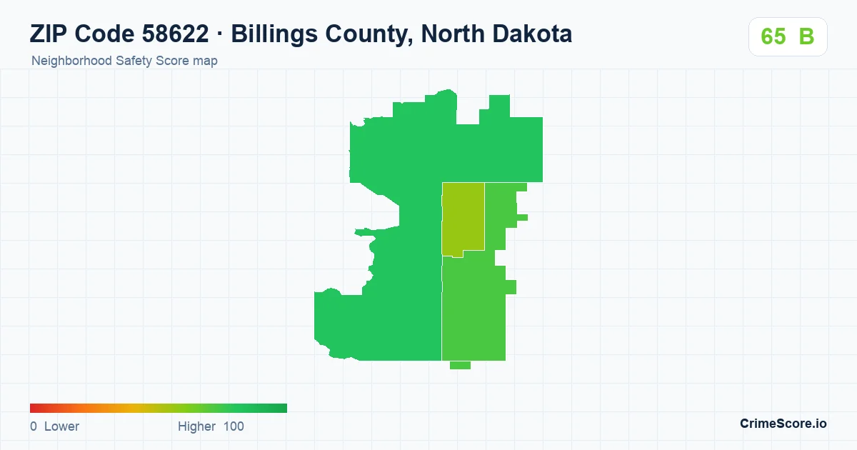 ZIP Code 58622 in Billings County, North Dakota neighborhood Safety Score map