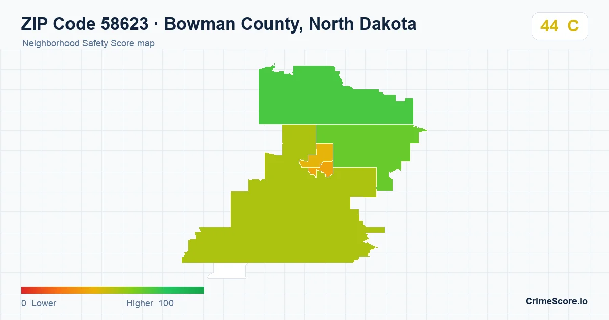 ZIP Code 58623 in Bowman County, North Dakota neighborhood Safety Score map