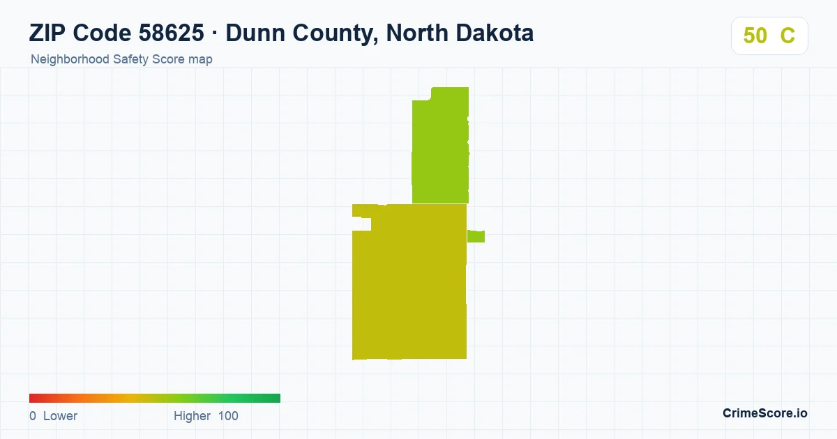 ZIP Code 58625 in Dunn County, North Dakota neighborhood Safety Score map