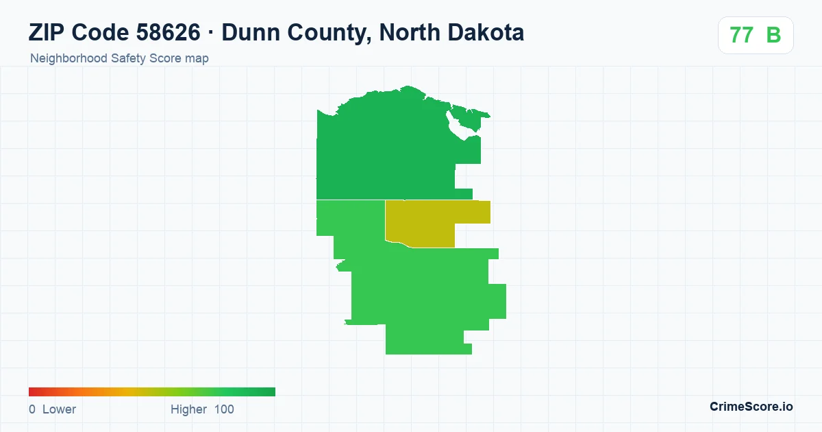 ZIP Code 58626 in Dunn County, North Dakota neighborhood Safety Score map