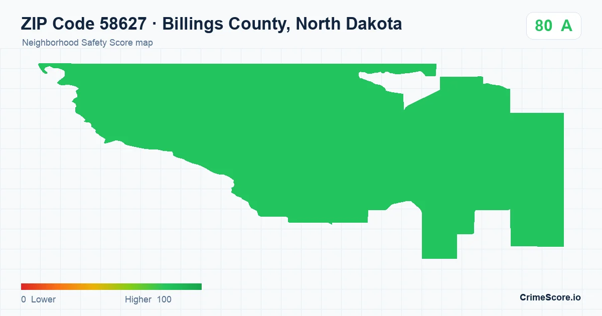 ZIP Code 58627 in Billings County, North Dakota neighborhood Safety Score map