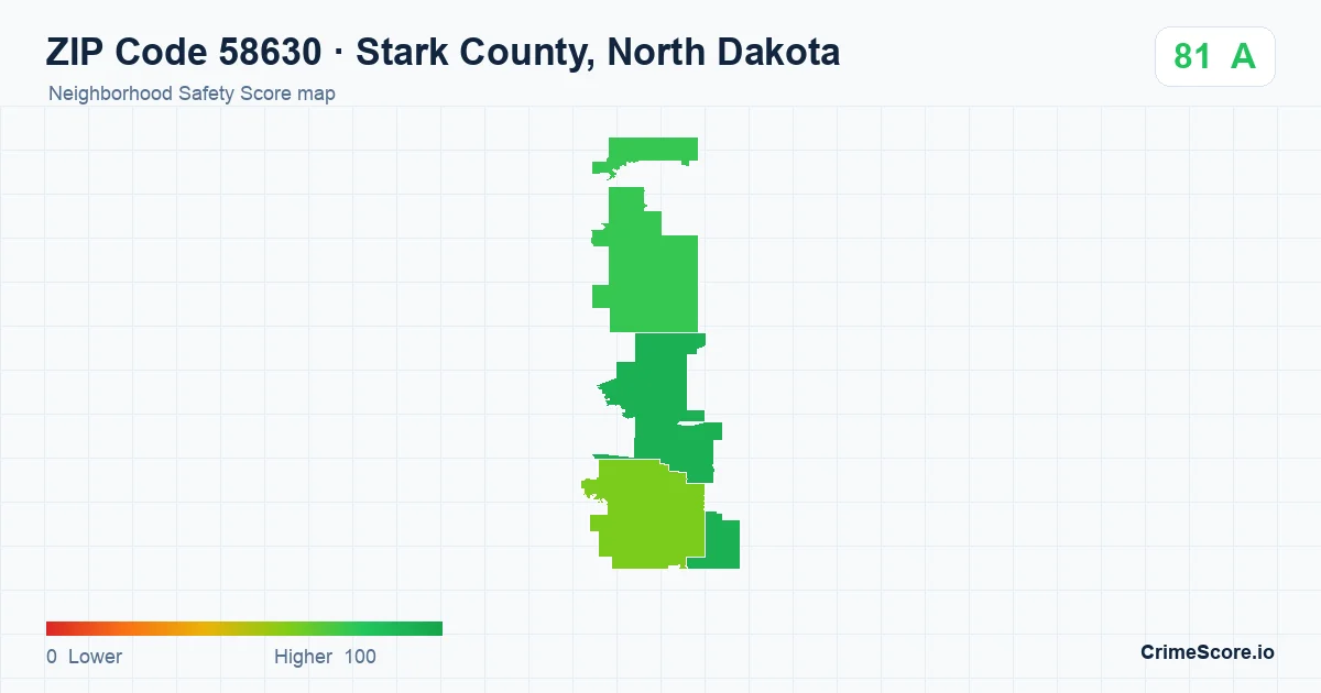 ZIP Code 58630 in Stark County, North Dakota neighborhood Safety Score map