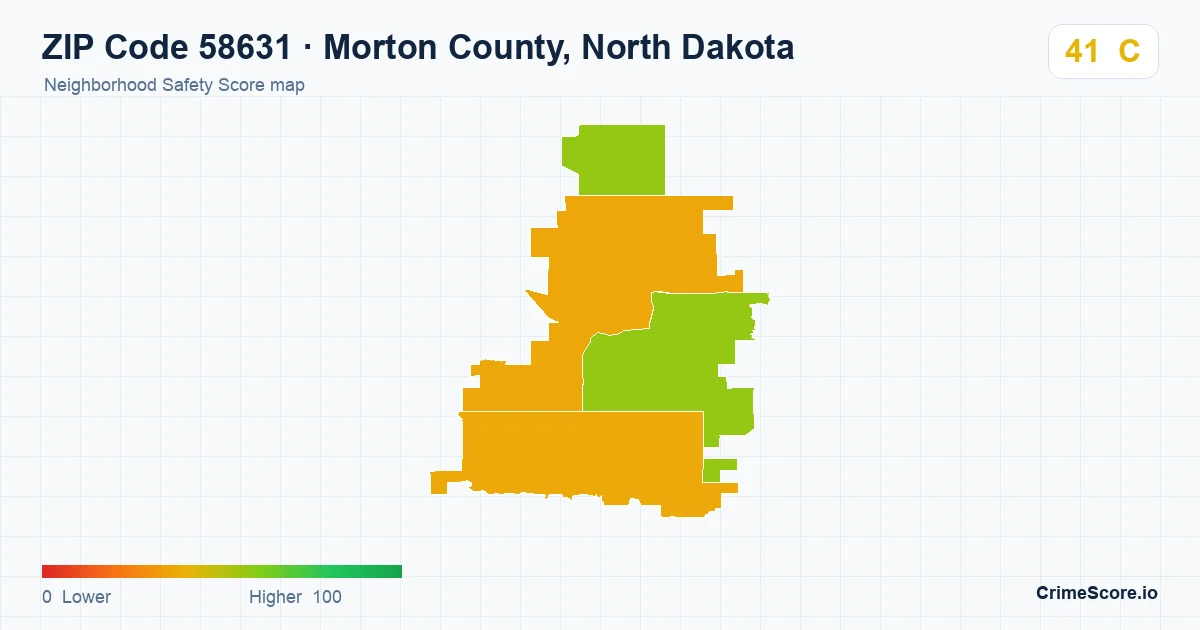 ZIP Code 58631 in Morton County, North Dakota neighborhood Safety Score map