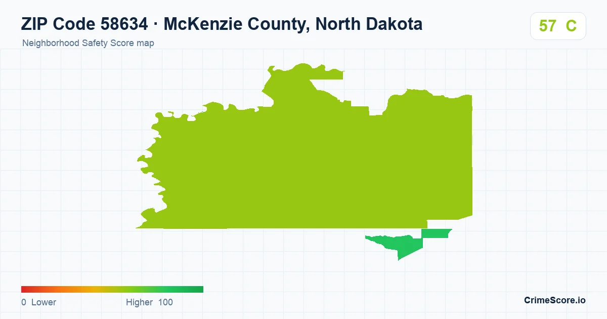 ZIP Code 58634 in McKenzie County, North Dakota neighborhood Safety Score map