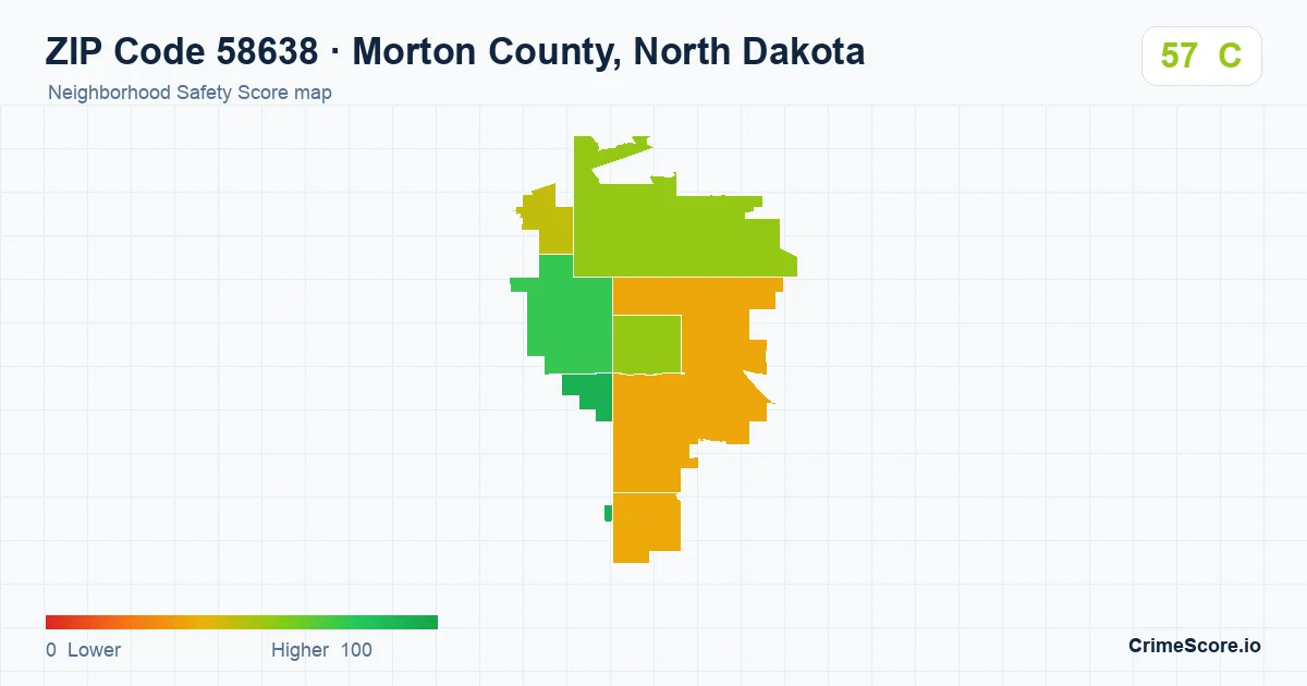 ZIP Code 58638 in Morton County, North Dakota neighborhood Safety Score map