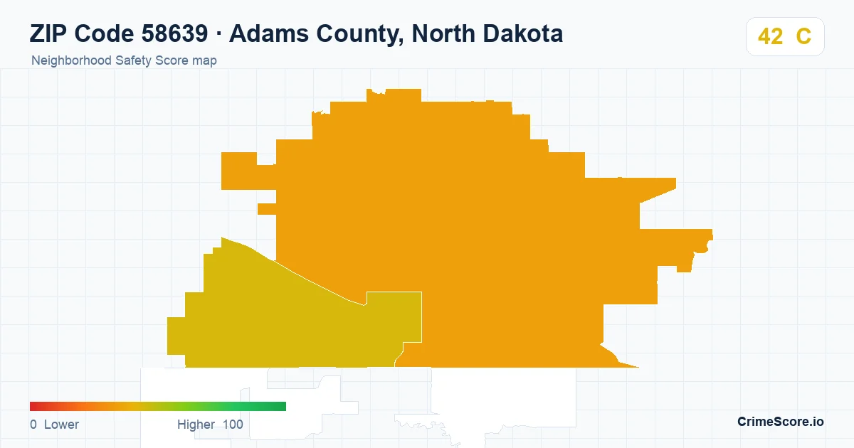 ZIP Code 58639 in Adams County, North Dakota neighborhood Safety Score map