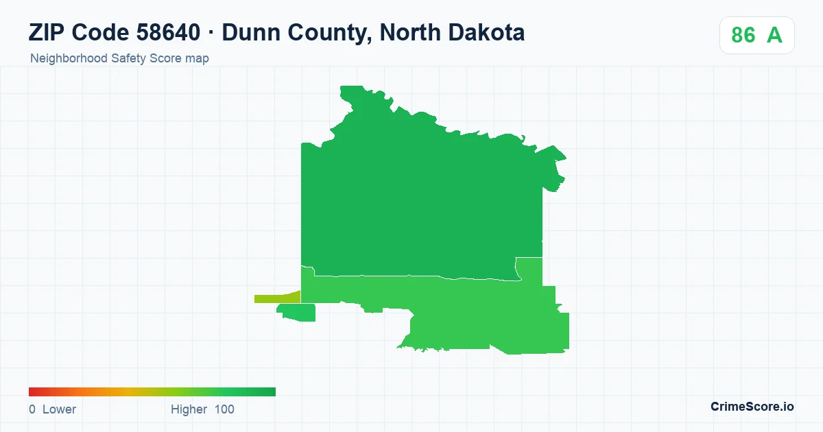 ZIP Code 58640 in Dunn County, North Dakota neighborhood Safety Score map