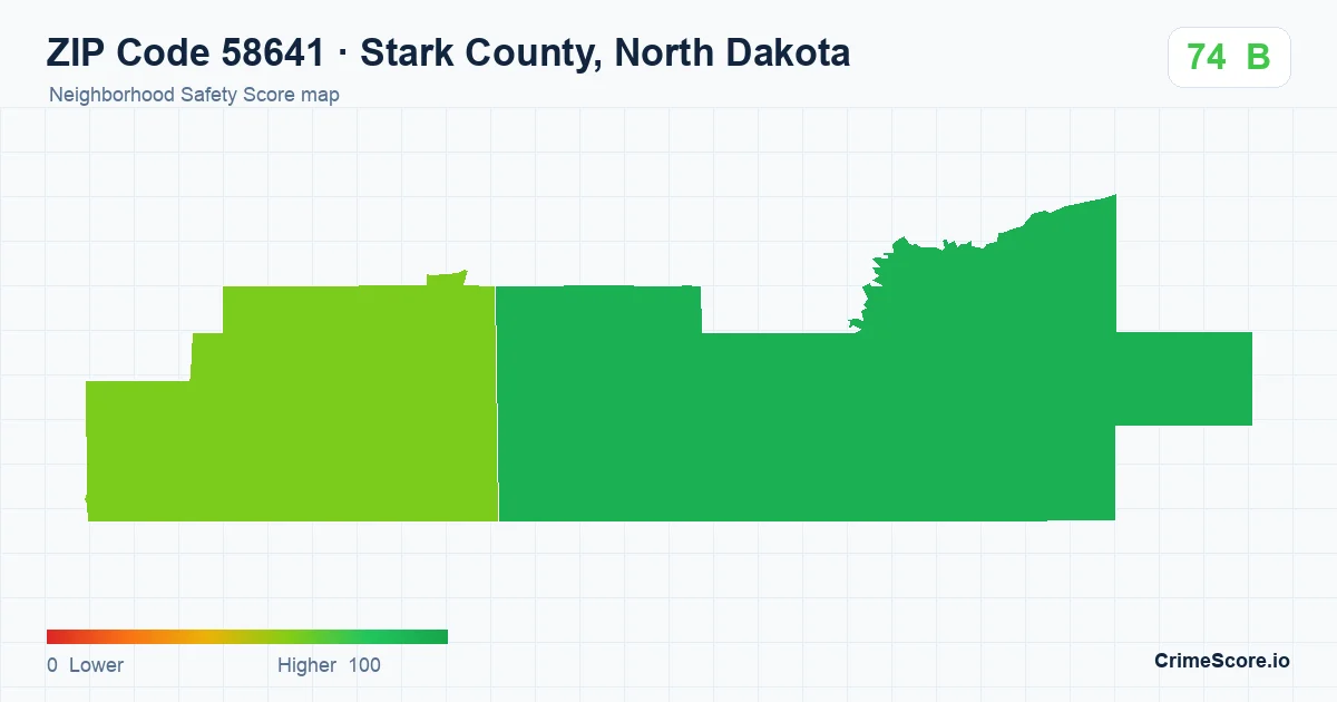 ZIP Code 58641 in Stark County, North Dakota neighborhood Safety Score map