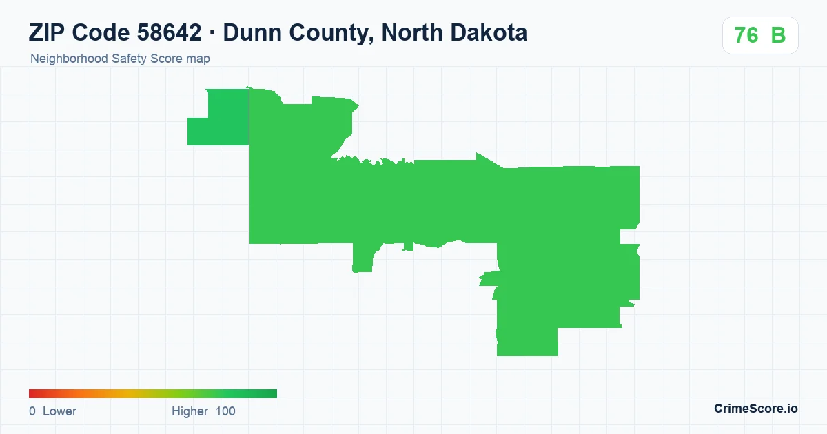 ZIP Code 58642 in Dunn County, North Dakota neighborhood Safety Score map