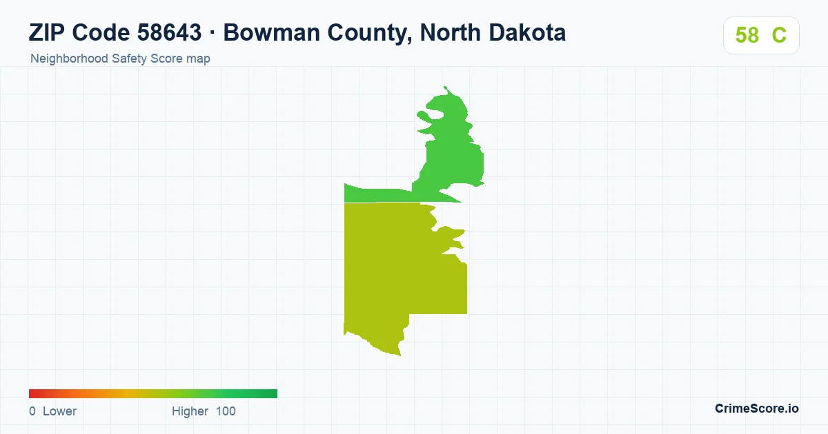 ZIP Code 58643 in Bowman County, North Dakota neighborhood Safety Score map