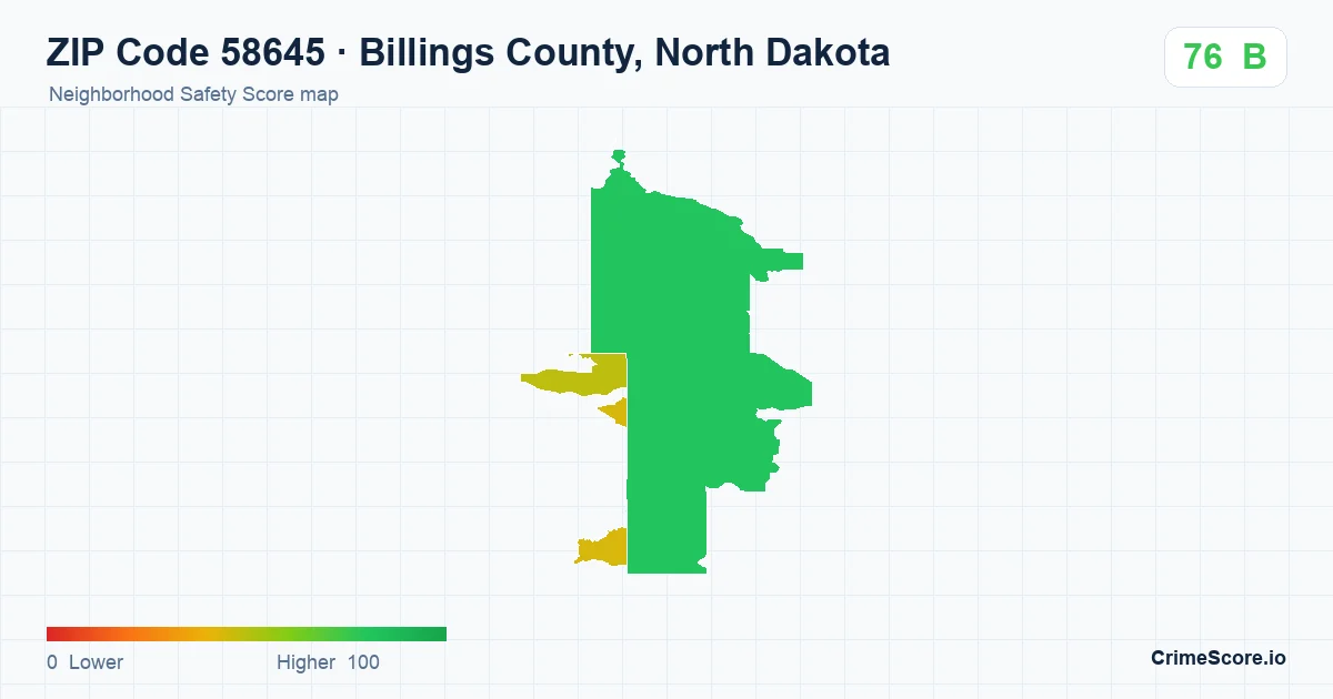 ZIP Code 58645 in Billings County, North Dakota neighborhood Safety Score map