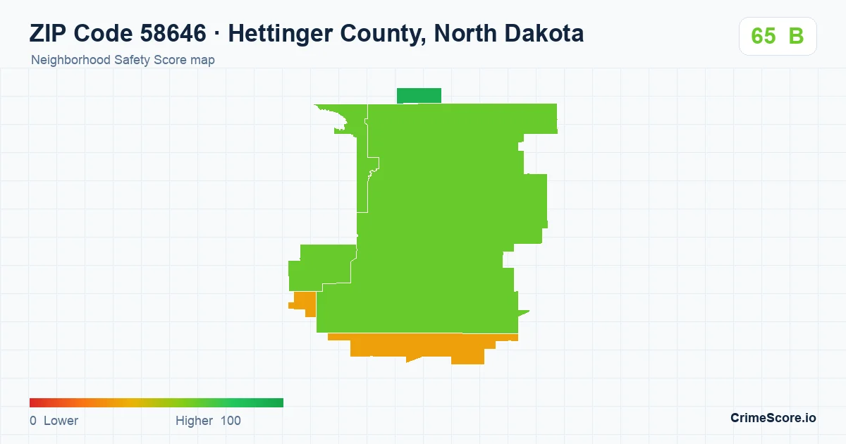 ZIP Code 58646 in Hettinger County, North Dakota neighborhood Safety Score map