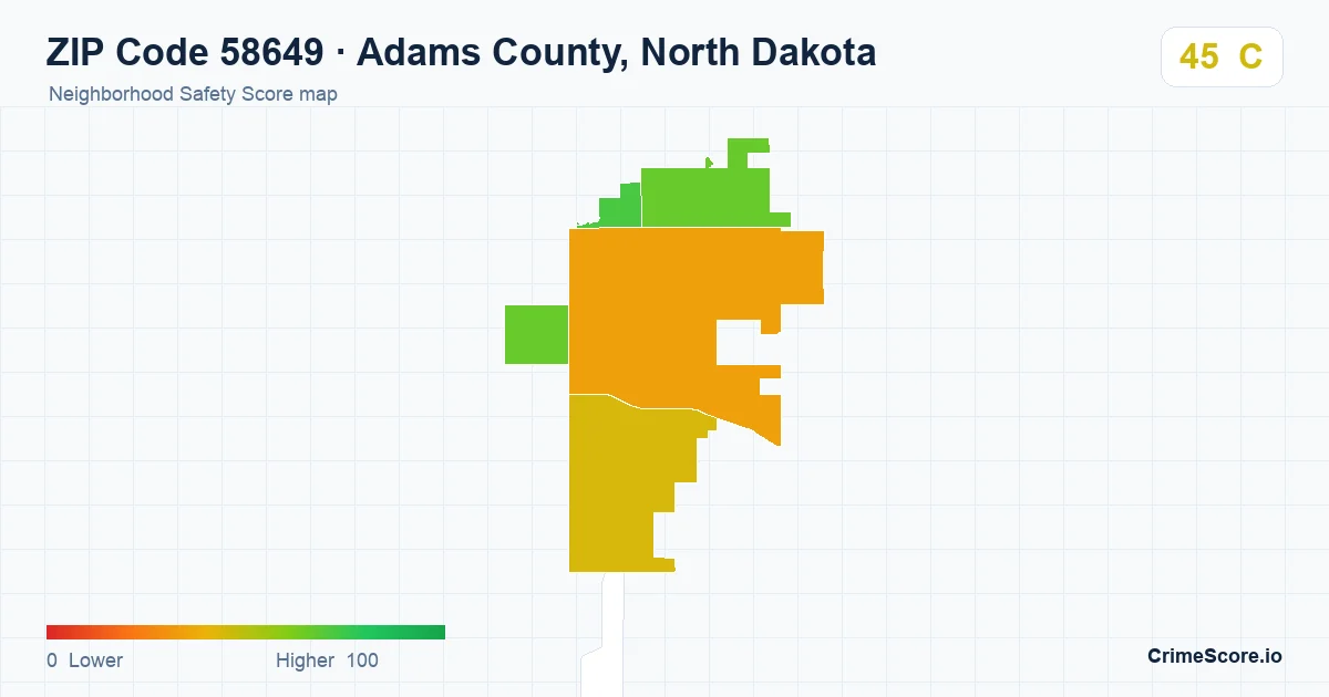 ZIP Code 58649 in Adams County, North Dakota neighborhood Safety Score map