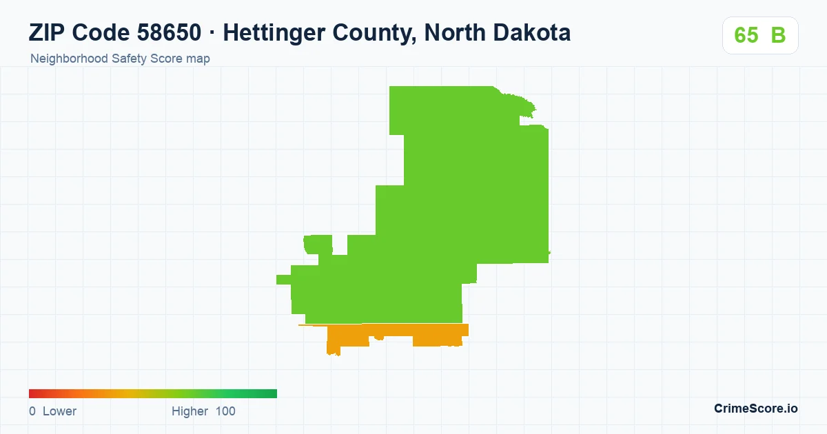 ZIP Code 58650 in Hettinger County, North Dakota neighborhood Safety Score map