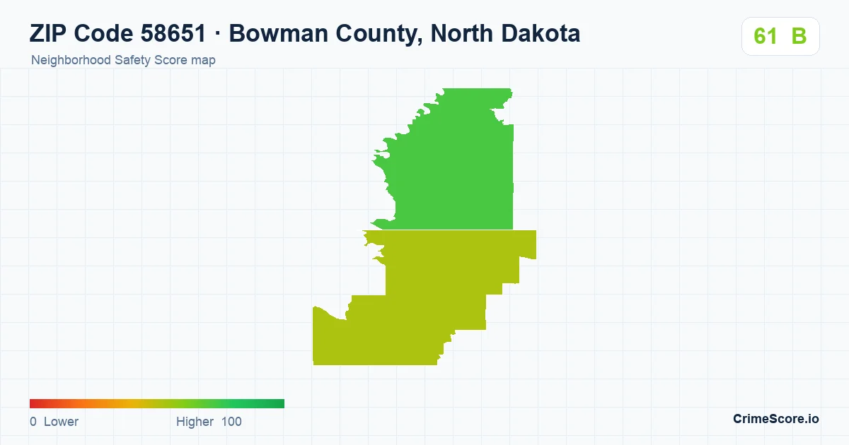 ZIP Code 58651 in Bowman County, North Dakota neighborhood Safety Score map