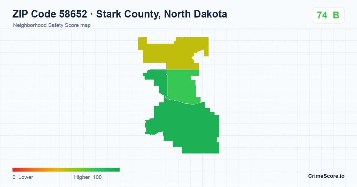 ZIP Code 58652 in Stark County, North Dakota neighborhood Safety Score map